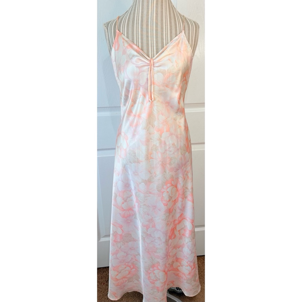 Floral Satin Slip Chemise in Soft Pink and Cream